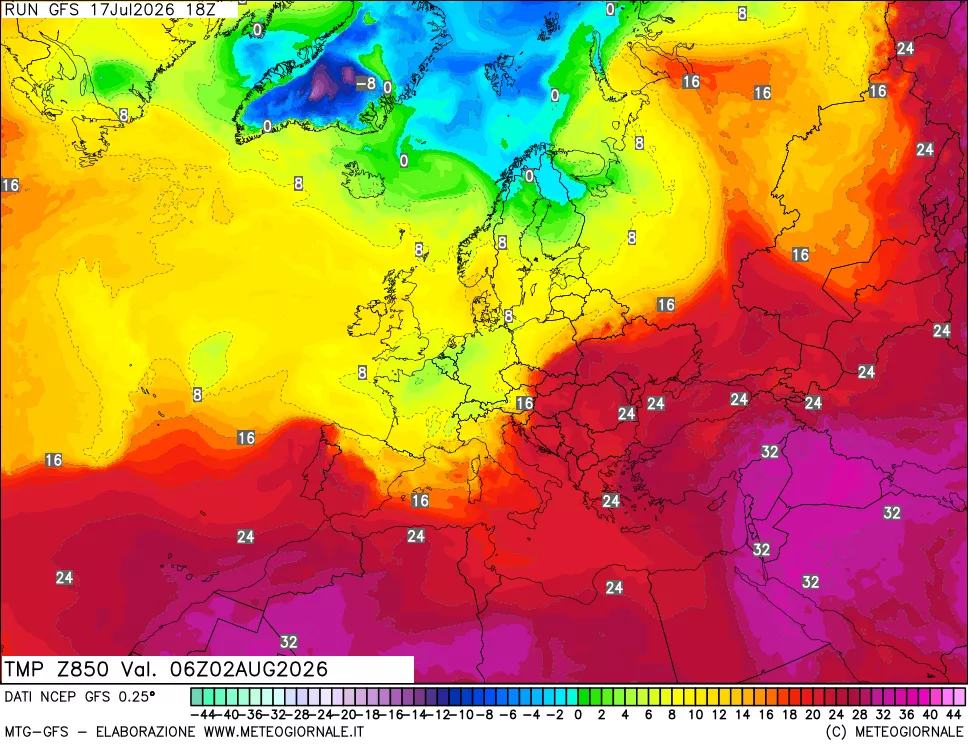 mappa 850 hPa Temp