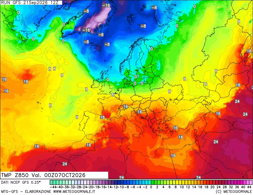 mappa 850 hPa Temp