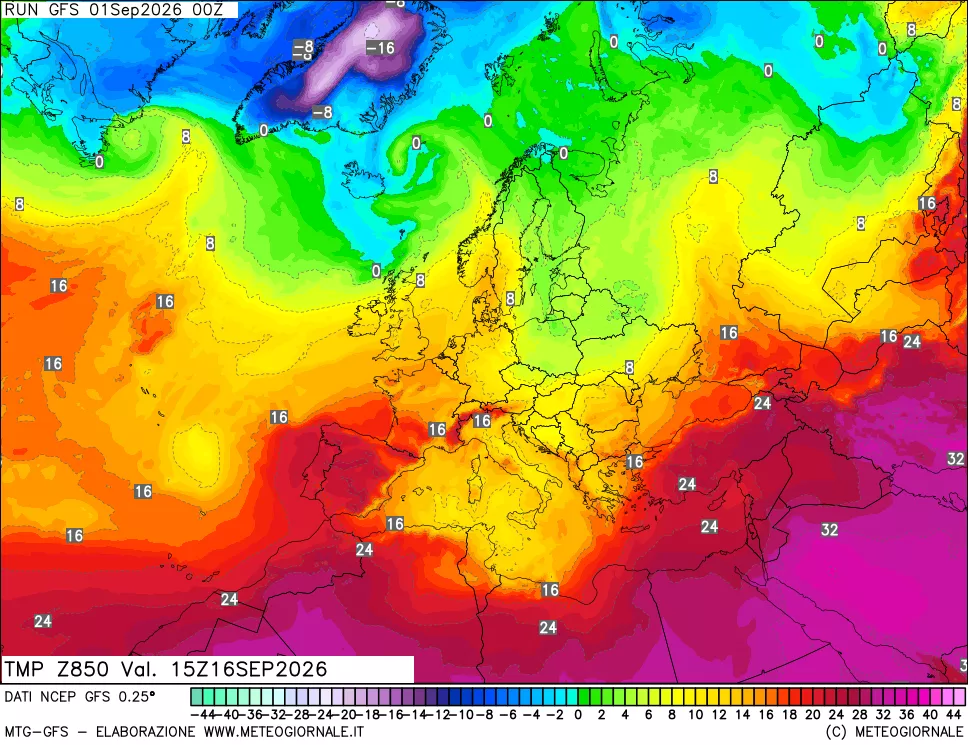 mappa 850 hPa Temp