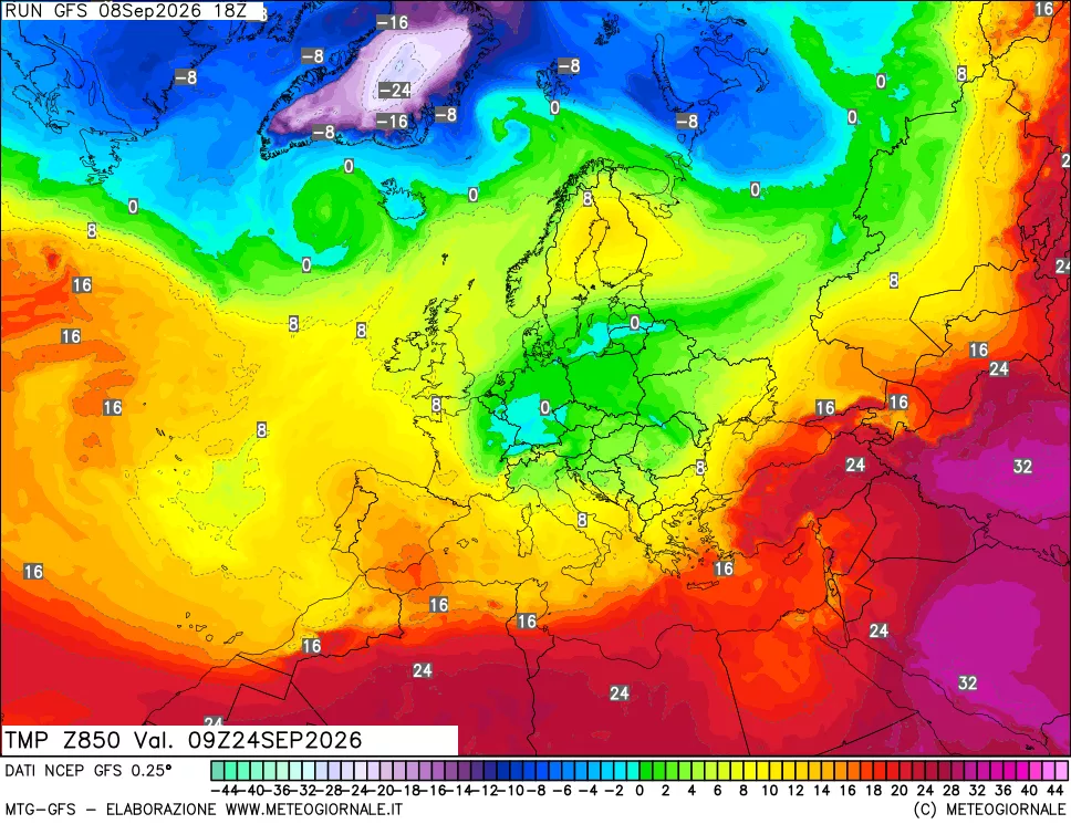mappa 850 hPa Temp