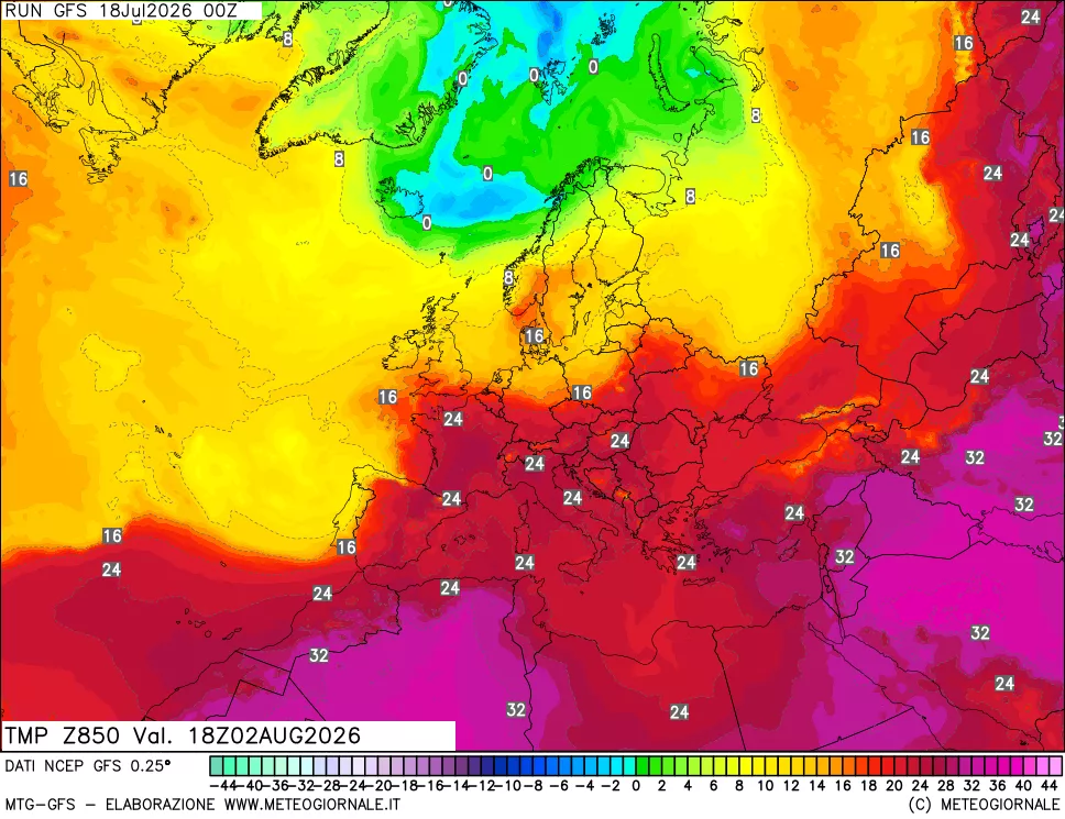 mappa 850 hPa Temp