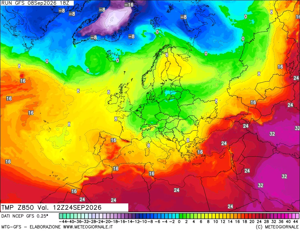mappa 850 hPa Temp