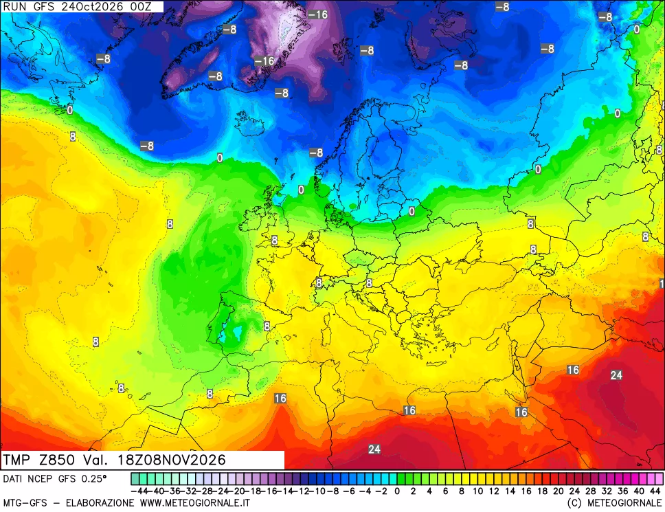 mappa 850 hPa Temp
