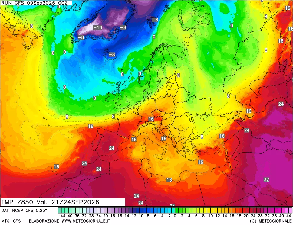 mappa 850 hPa Temp