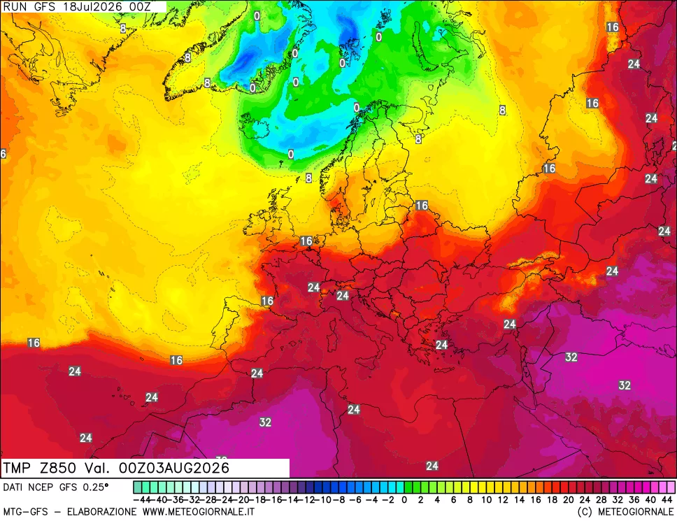 mappa 850 hPa Temp