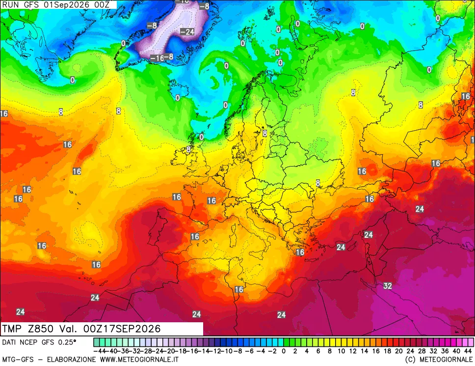 mappa 850 hPa Temp