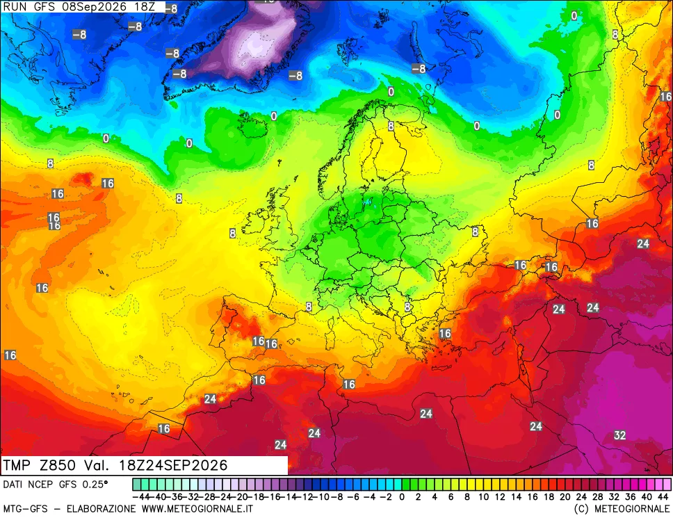 mappa 850 hPa Temp
