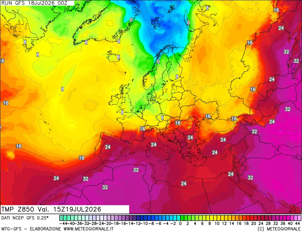 mappa 850 hPa Temp