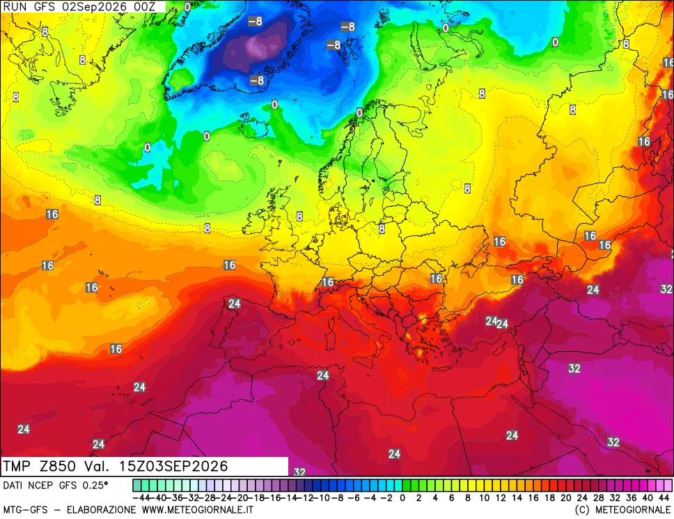 mappa 850 hPa Temp
