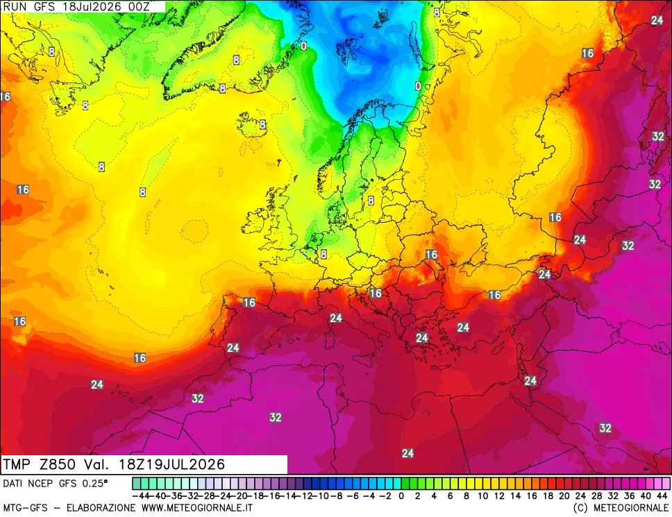 mappa 850 hPa Temp