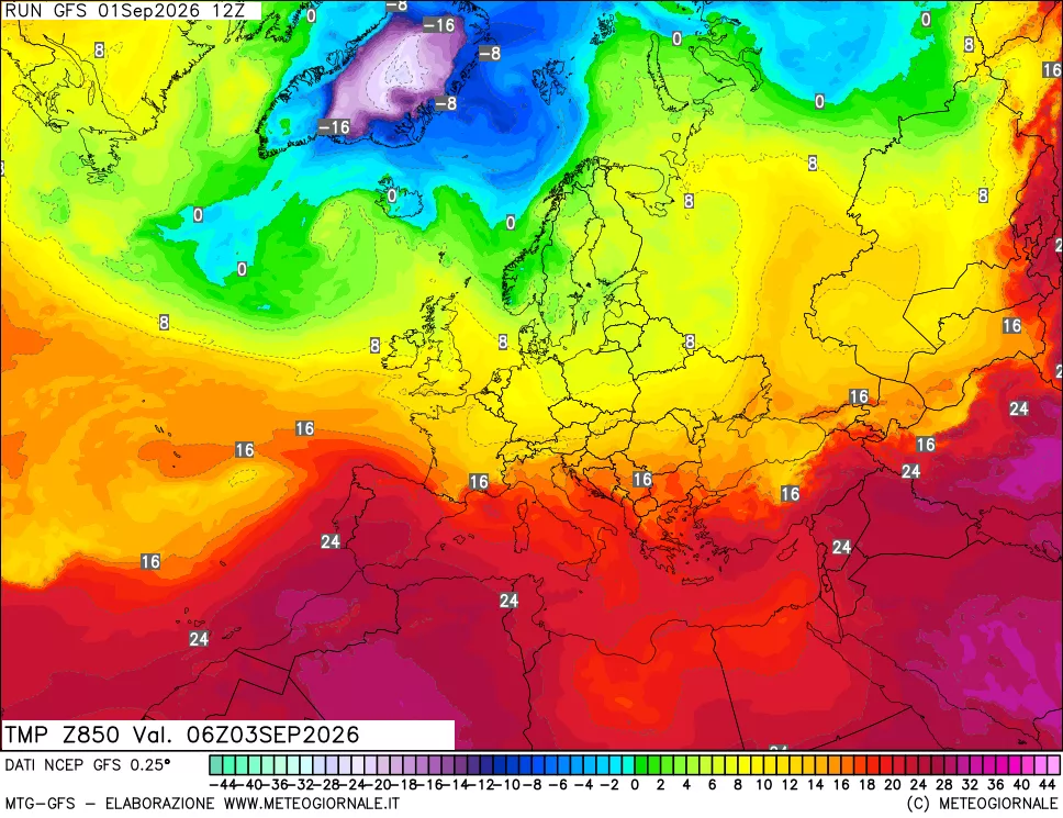 mappa 850 hPa Temp