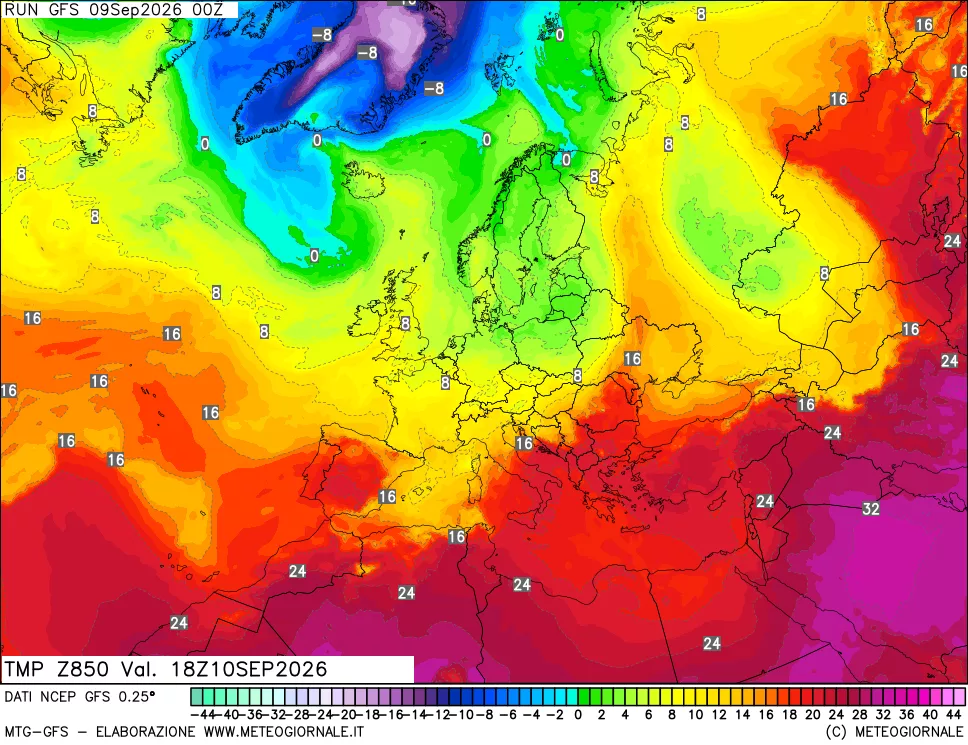 mappa 850 hPa Temp