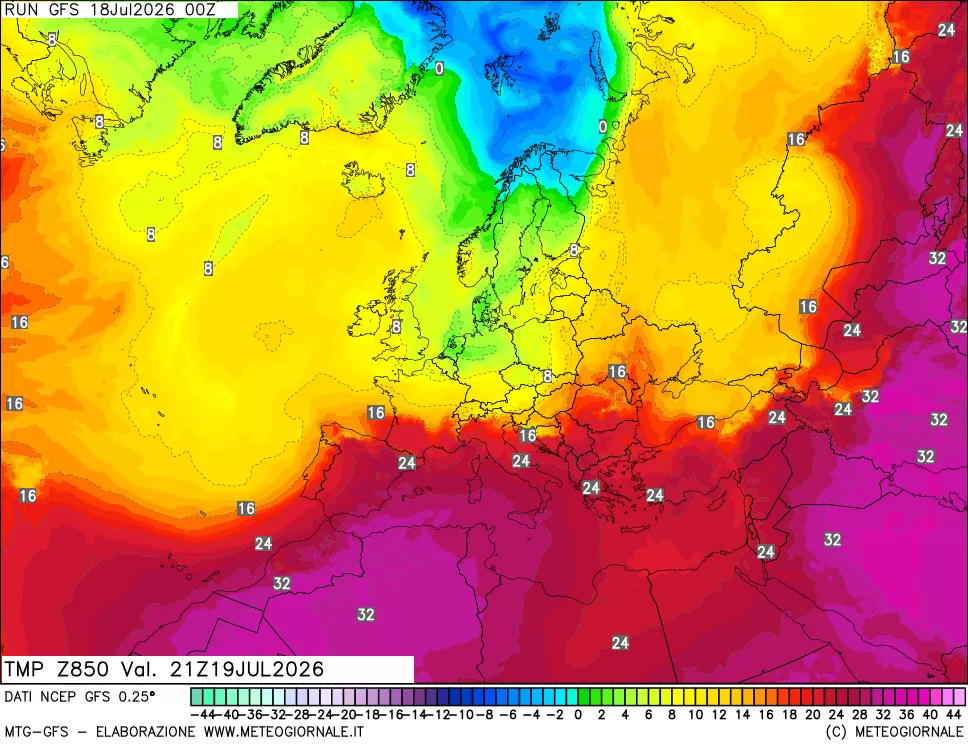 mappa 850 hPa Temp