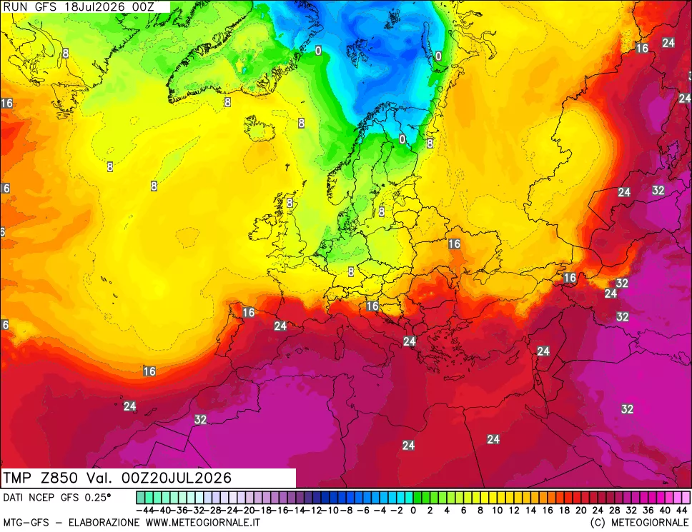 mappa 850 hPa Temp