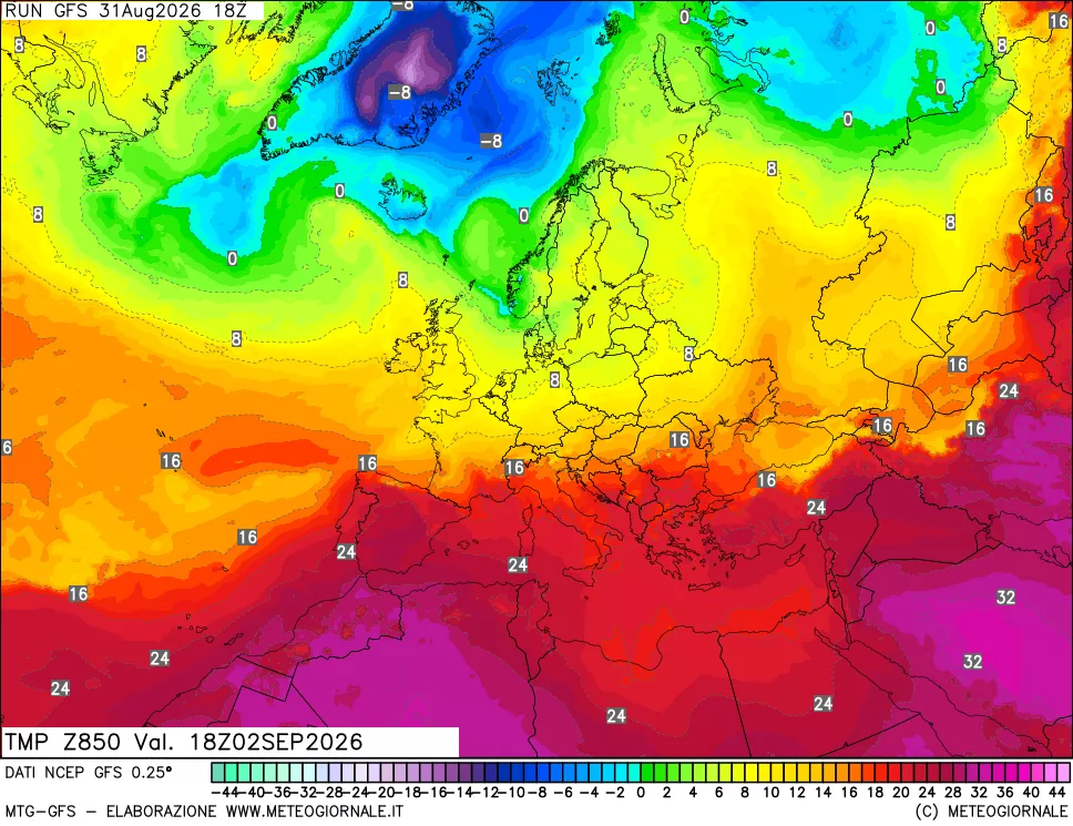 mappa 850 hPa Temp