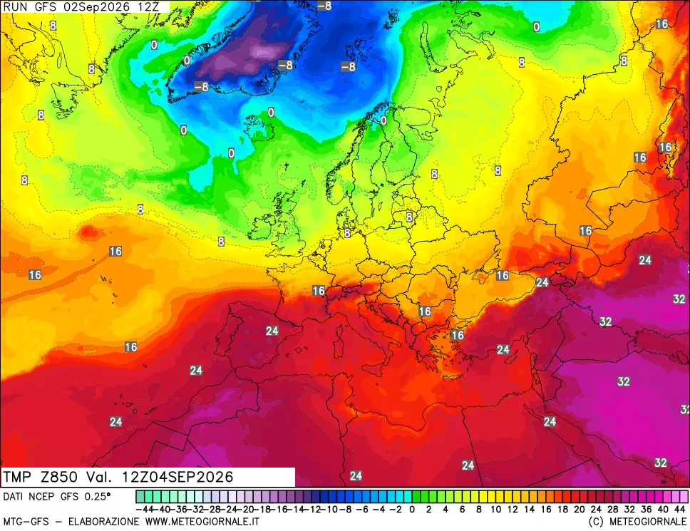 mappa 850 hPa Temp