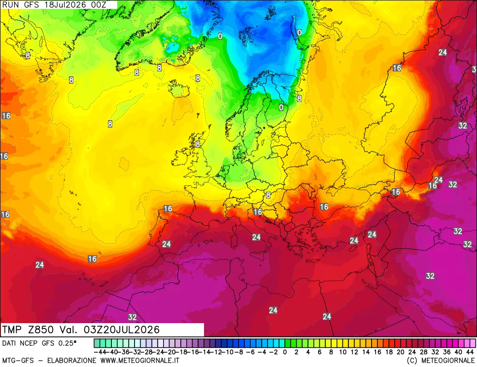 mappa 850 hPa Temp