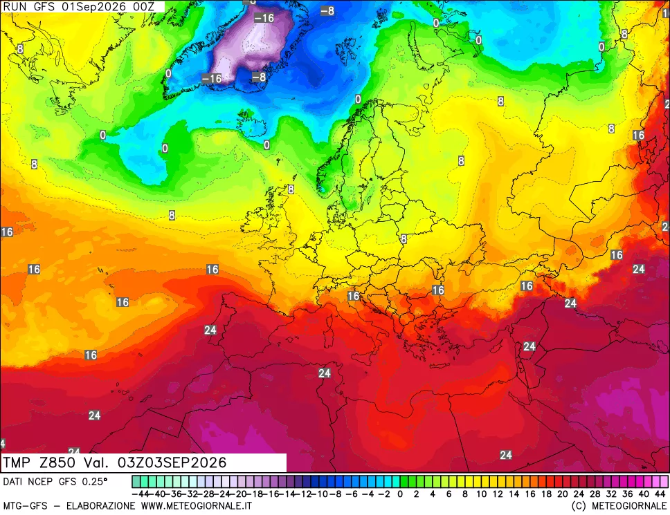 mappa 850 hPa Temp