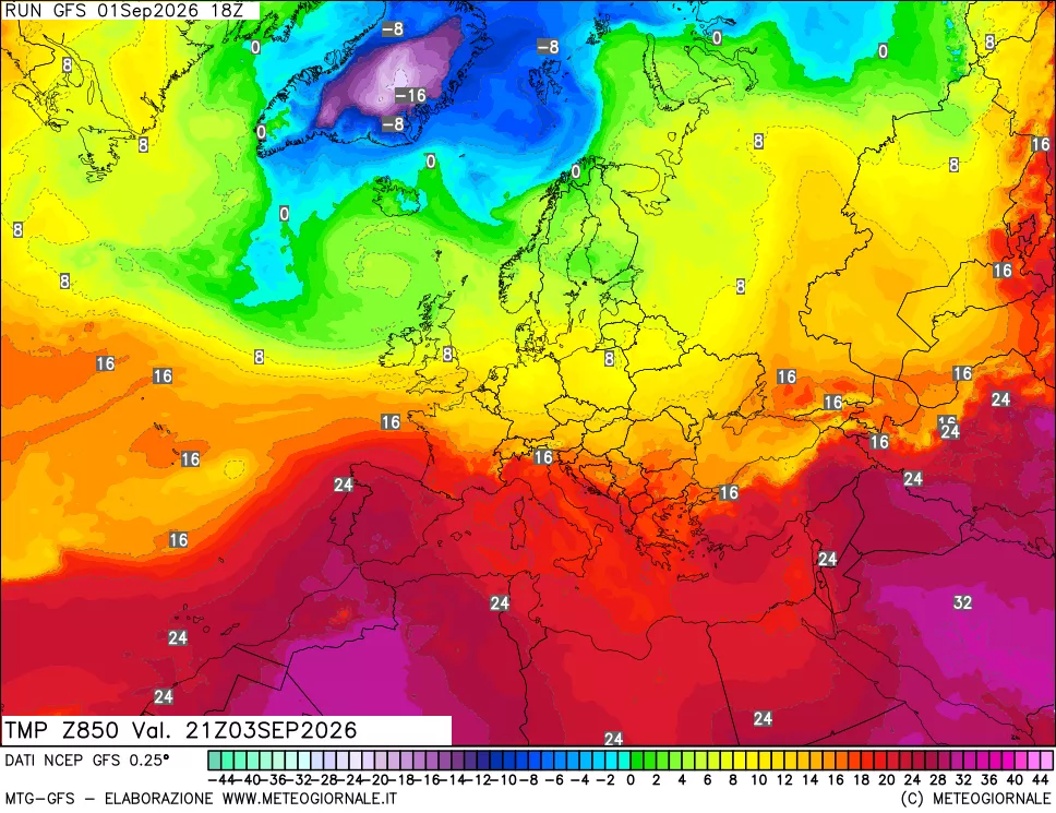 mappa 850 hPa Temp
