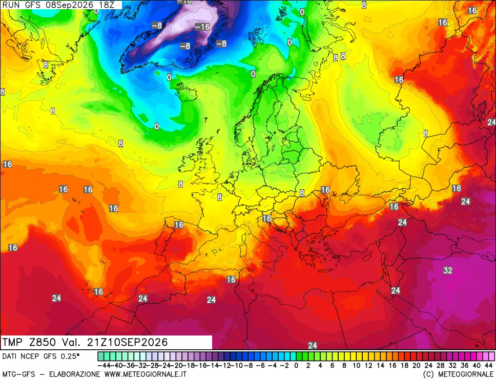 mappa 850 hPa Temp