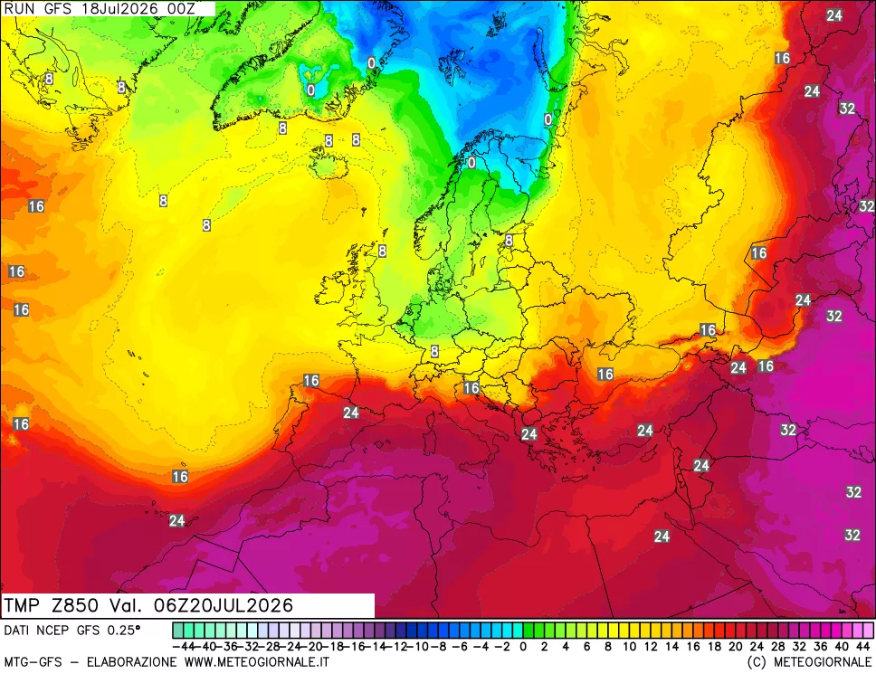 mappa 850 hPa Temp