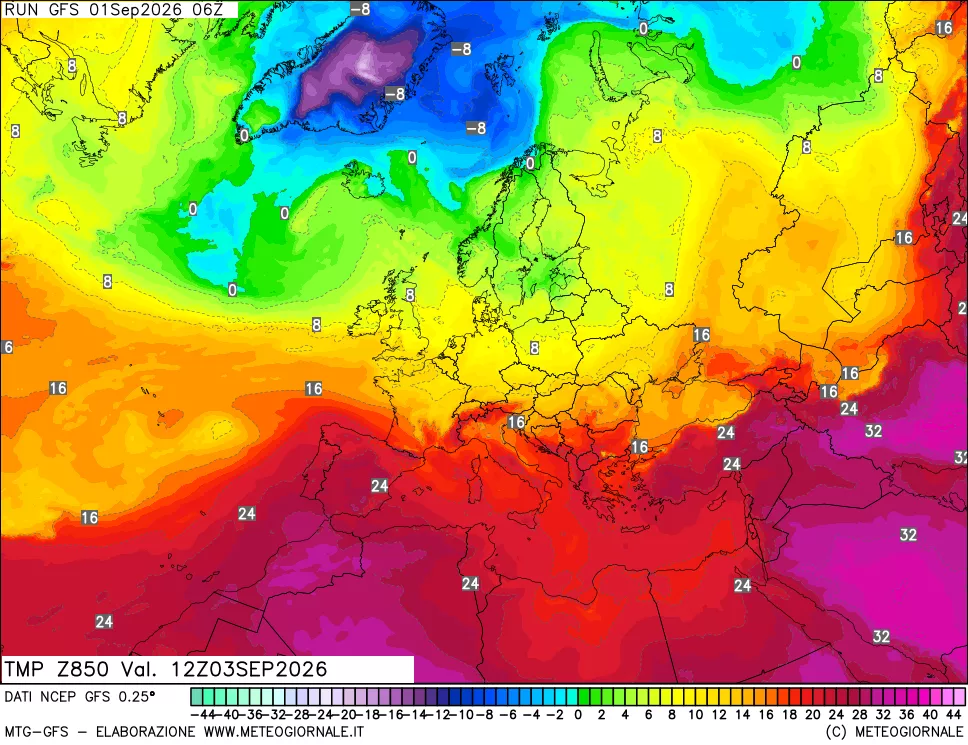 mappa 850 hPa Temp