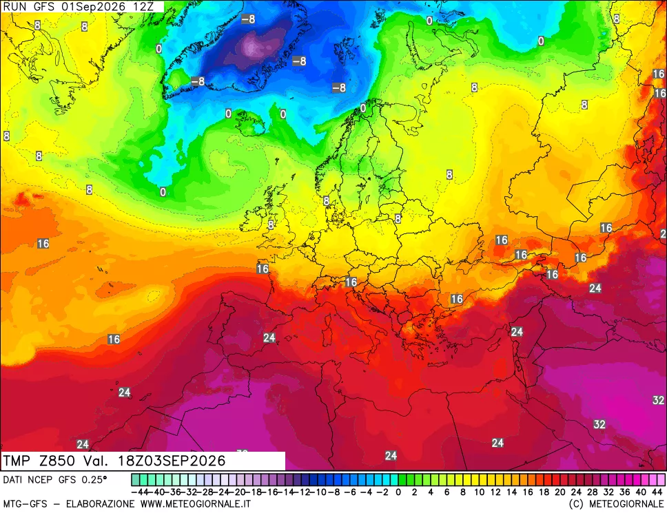 mappa 850 hPa Temp