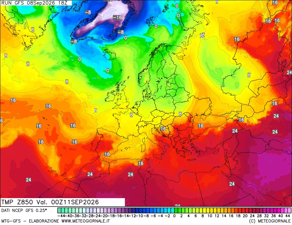 mappa 850 hPa Temp