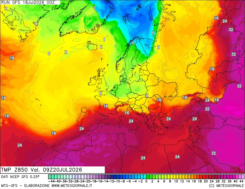 mappa 850 hPa Temp