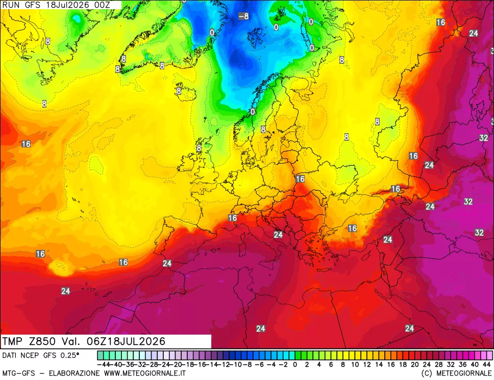 mappa 850 hPa Temp