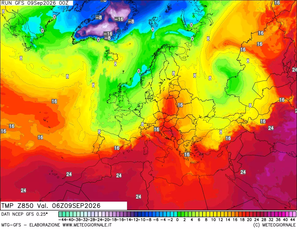mappa 850 hPa Temp