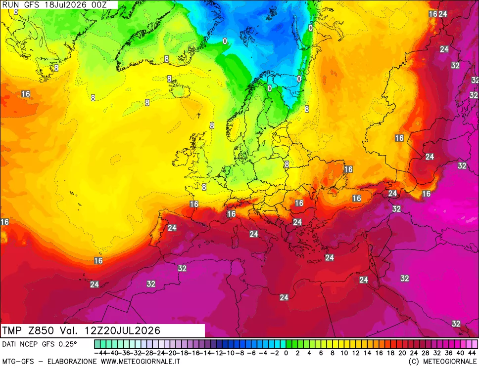 mappa 850 hPa Temp