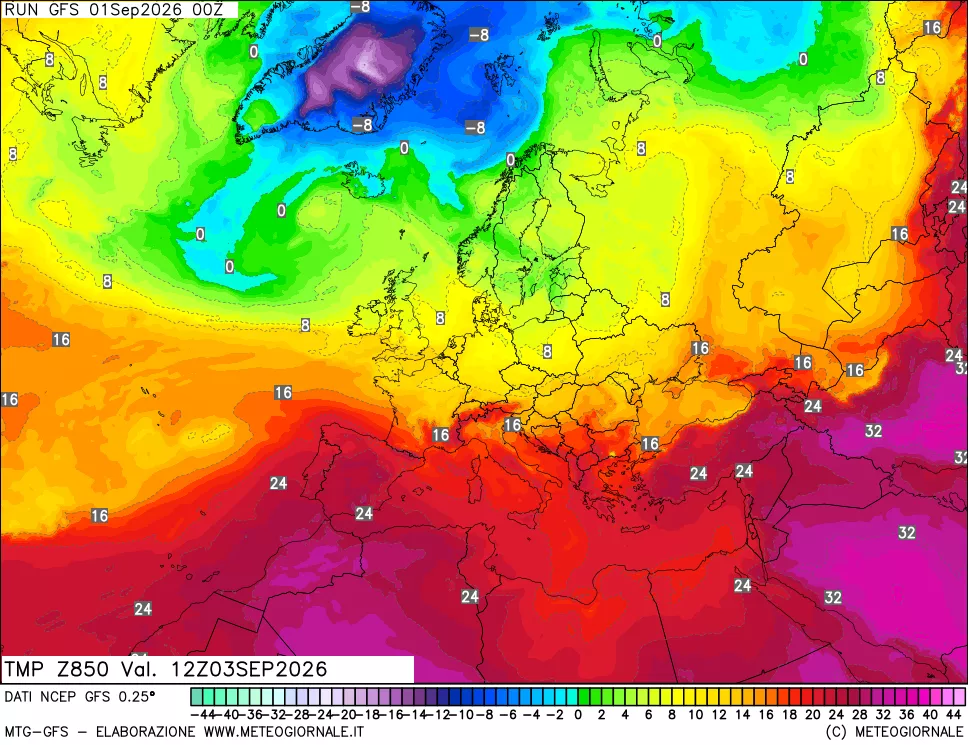 mappa 850 hPa Temp