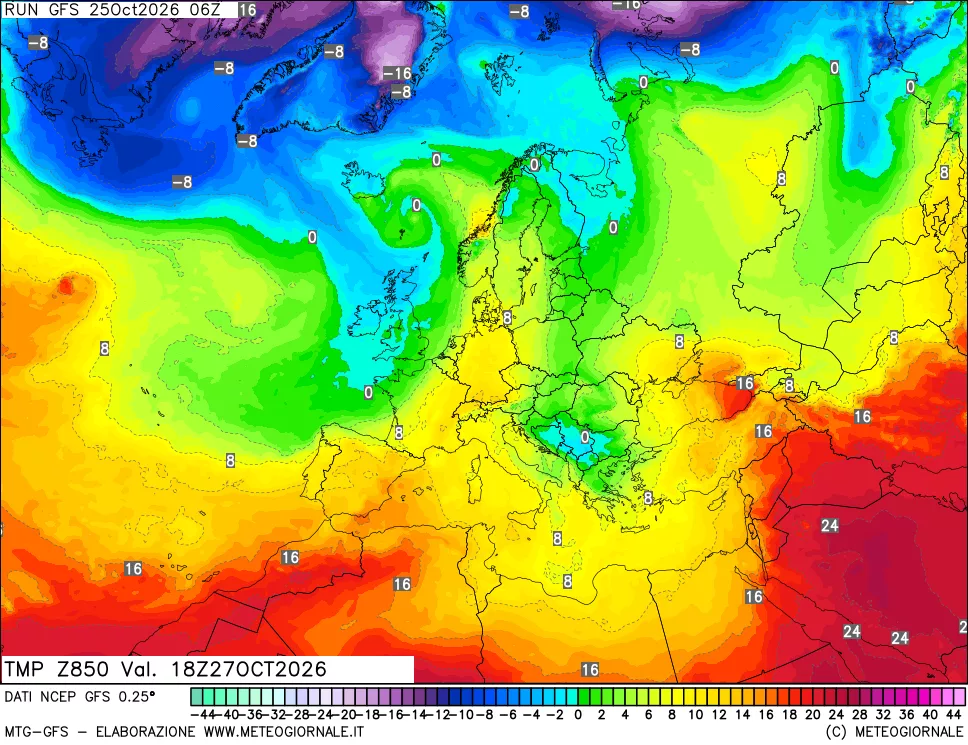 mappa 850 hPa Temp