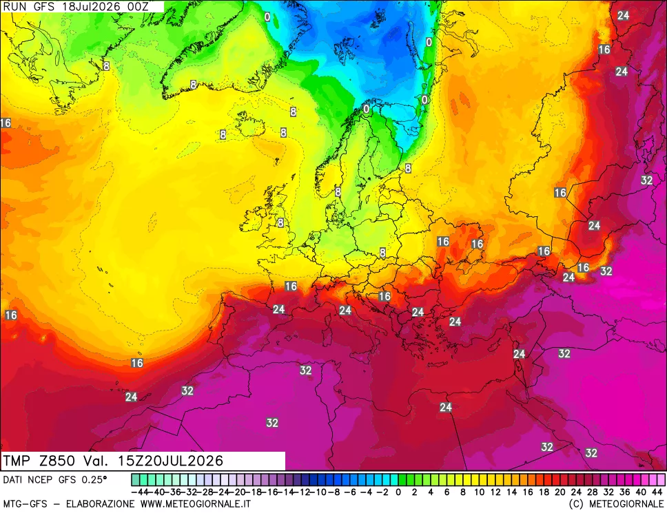 mappa 850 hPa Temp