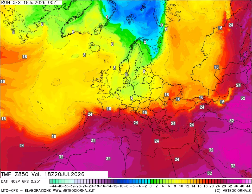 mappa 850 hPa Temp