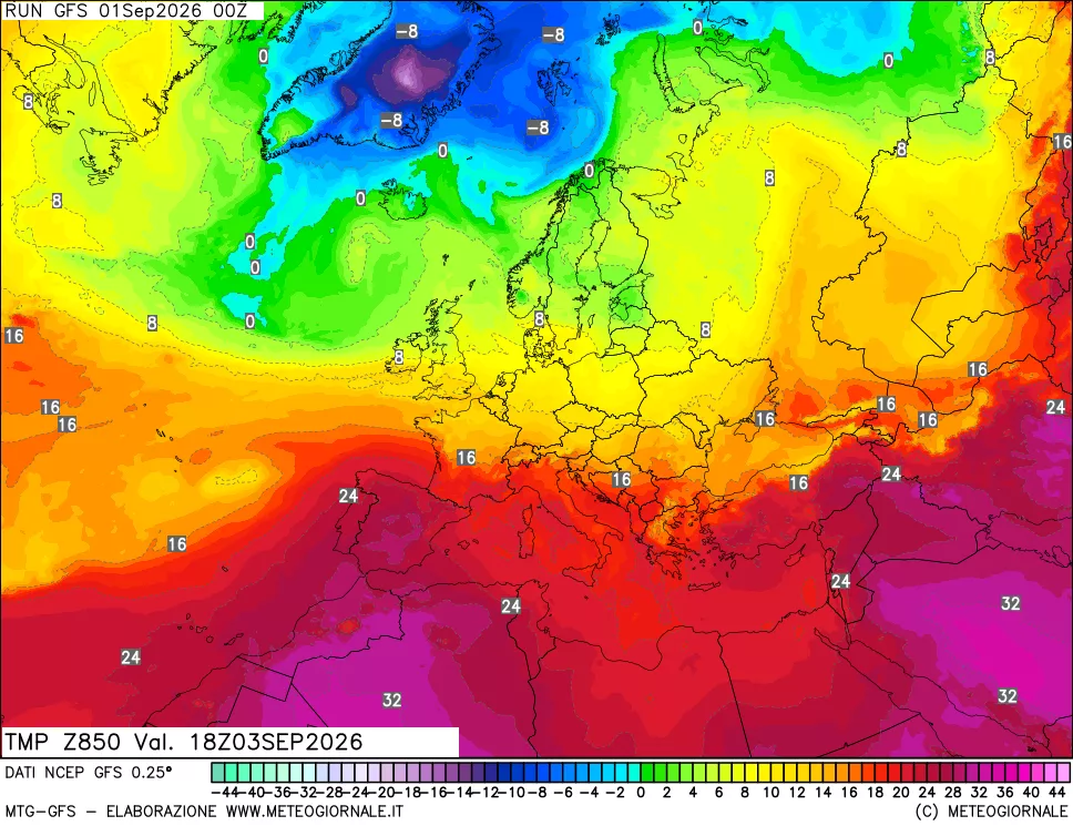 mappa 850 hPa Temp