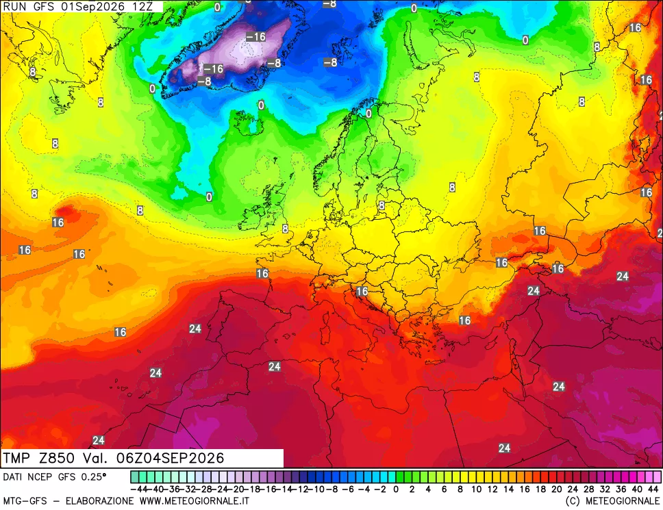 mappa 850 hPa Temp