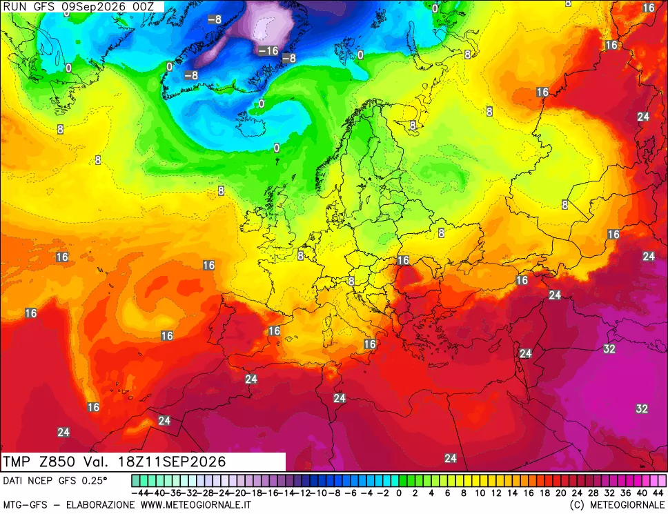 mappa 850 hPa Temp