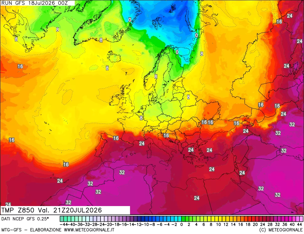 mappa 850 hPa Temp