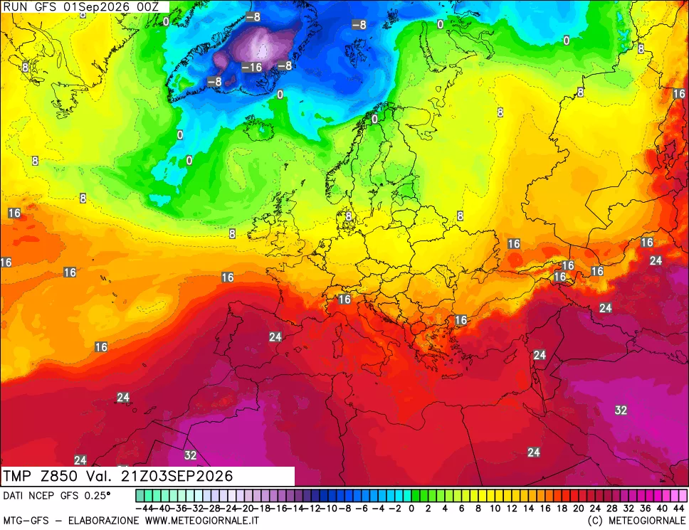 mappa 850 hPa Temp