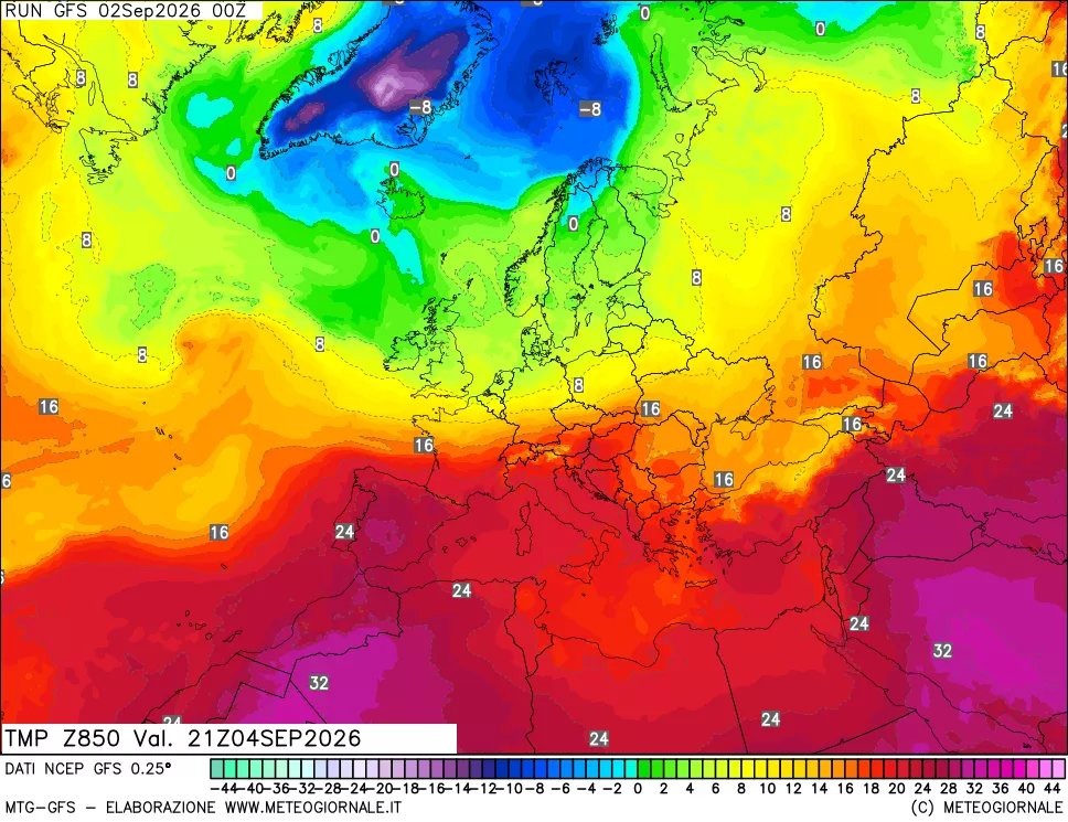 mappa 850 hPa Temp