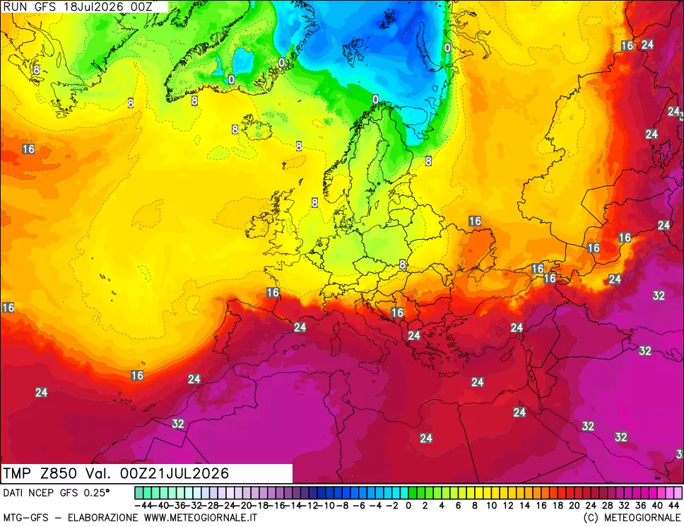 mappa 850 hPa Temp