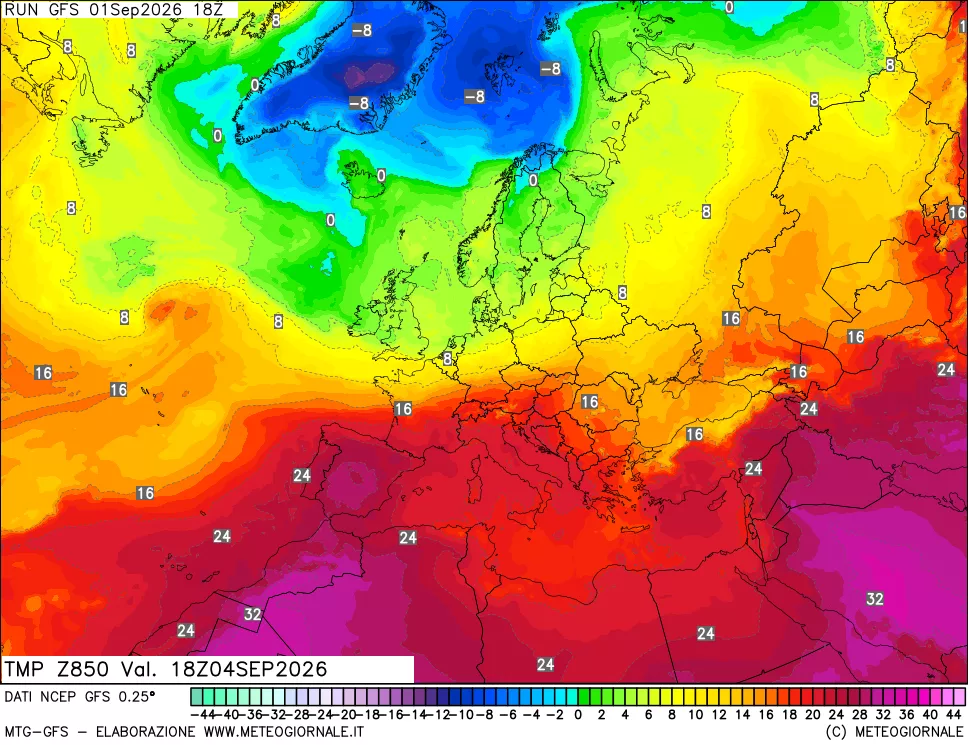 mappa 850 hPa Temp