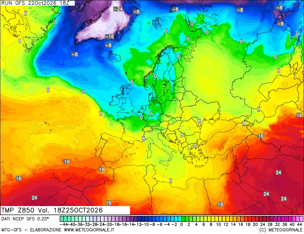 mappa 850 hPa Temp