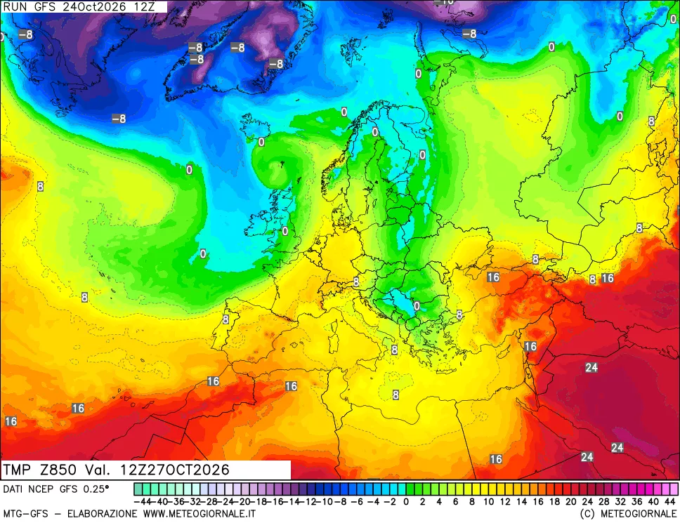 mappa 850 hPa Temp
