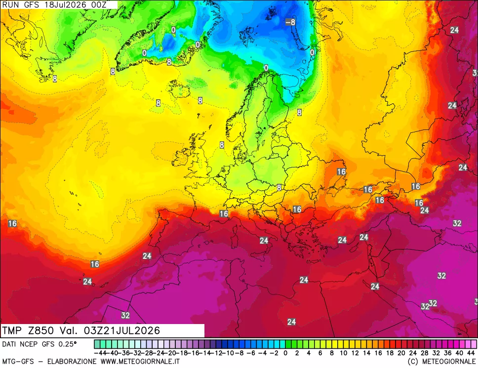 mappa 850 hPa Temp