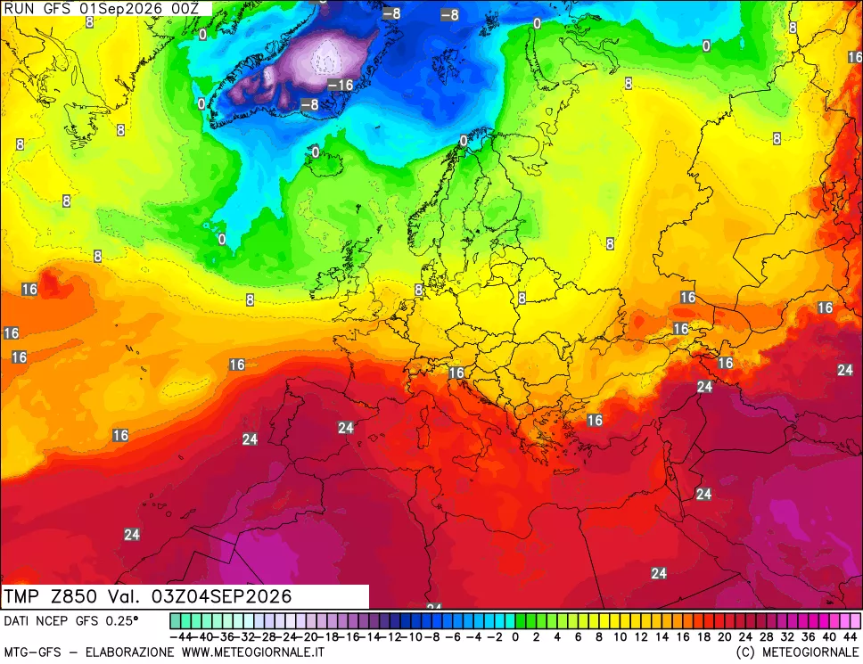 mappa 850 hPa Temp