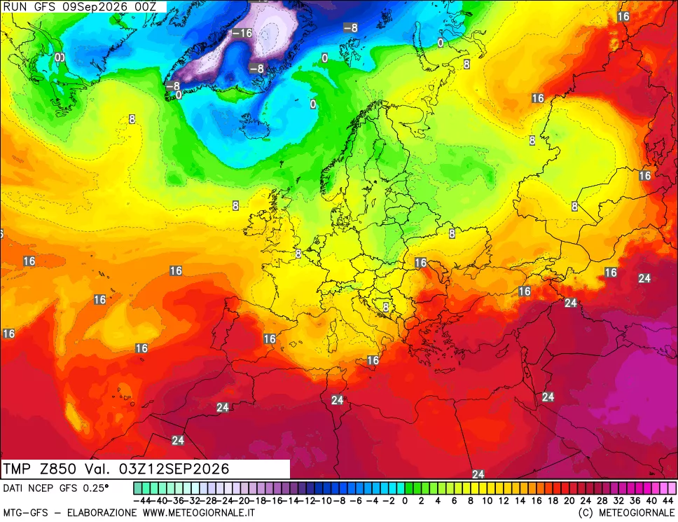 mappa 850 hPa Temp