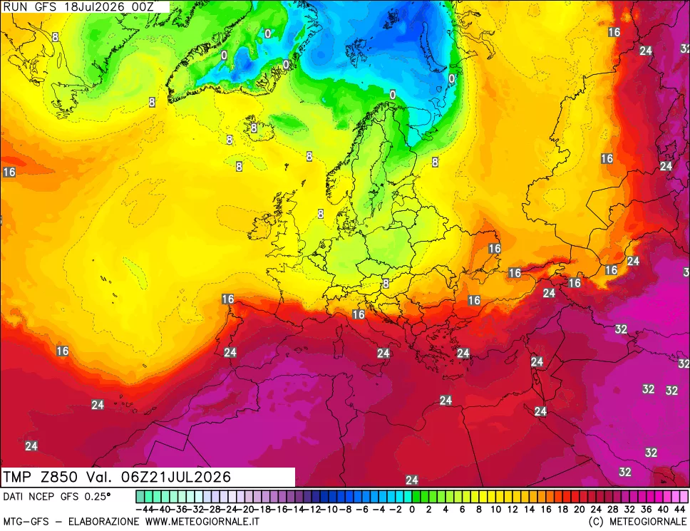 mappa 850 hPa Temp